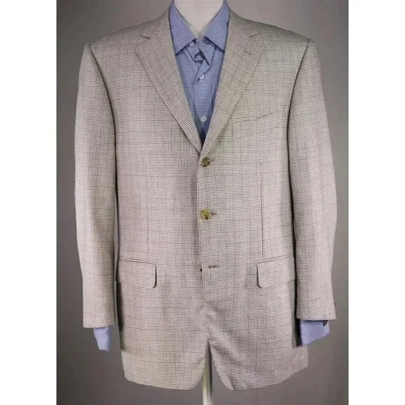 Pal Zileri Pearl/Black/Gold Check Woven Wool-Silk Sportcoat Blazer 42S